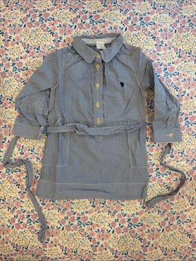 Crewcuts Blue Pinstripe Shirt Dress with Tie Belt